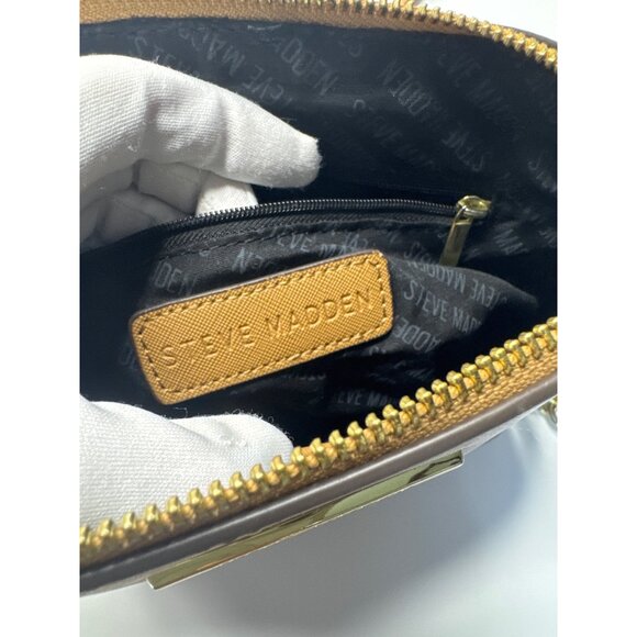 Steve Madden Tan Saffiano Dome Crossbody Bag With Chain Strap & Gold Accents - Picture 11 of 15